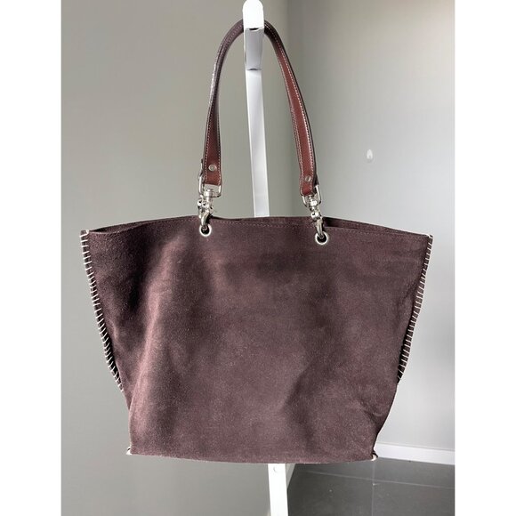 Brown Imperio Suede Tote Bag With Leather Handles & Stitching Detail - Picture 1 of 13